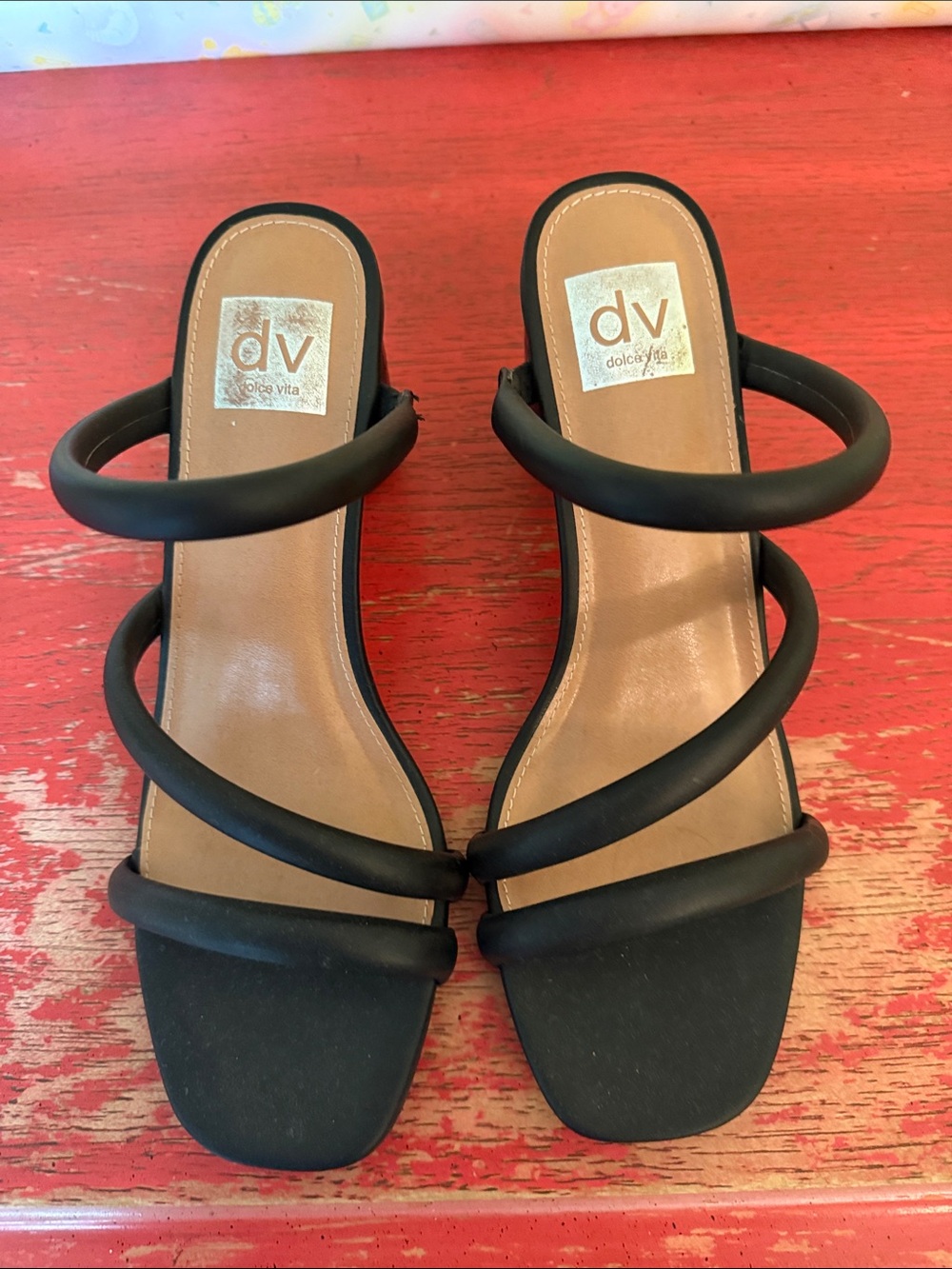 DV by Dolce Vita Black Triple-Strap Slide Heels